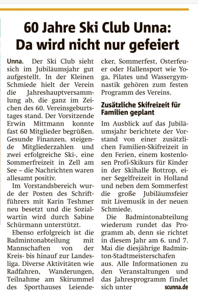 Zeitungsausschnitt zur Jahreshauptversammlung 2023