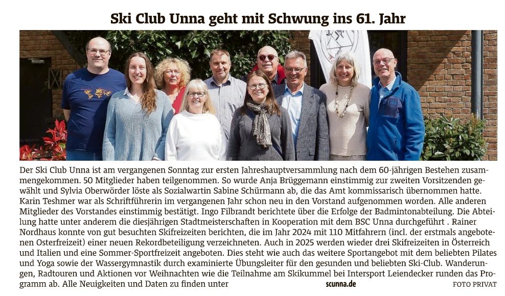 Zeitungsausschnitt zur Jahreshauptversammlung 2024